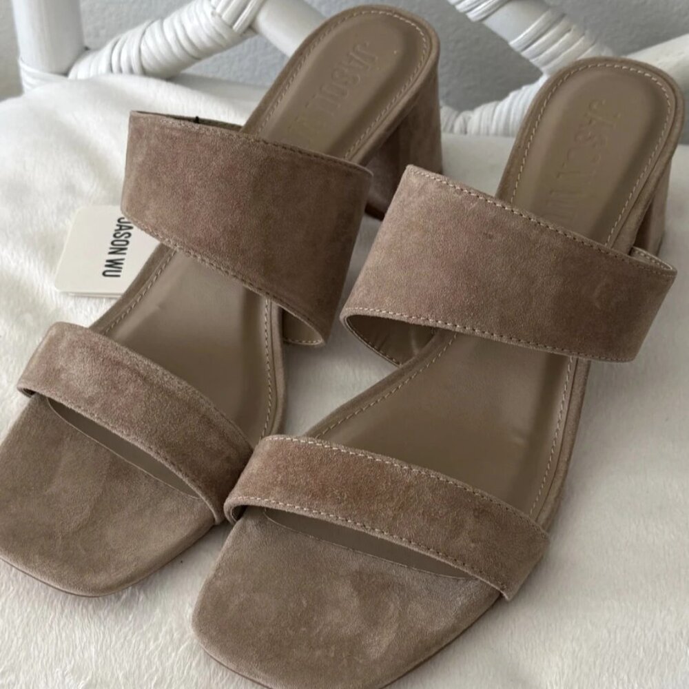 Jason Wu Jammie Suede Block Heel Sandals Tan Brown 10 NWT NWOB